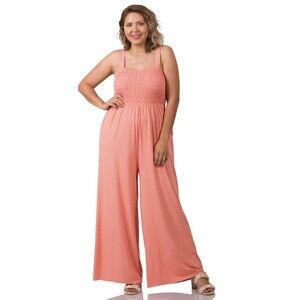 Zenana Jumpsuit Wide Leg Smocked Top Striped Ash Rose